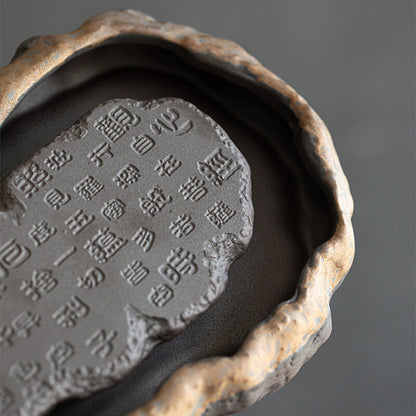 Crude Pottery Tea Tray Water Reservoir Ceramic Serving Tray Heart Sautra Carved