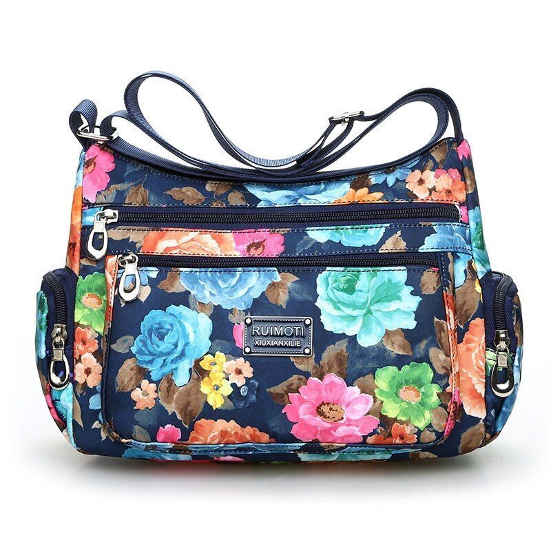Fashion Floral Pattern Messenger Bag Nylon Shoulder Bag Flower Pattern Handbags