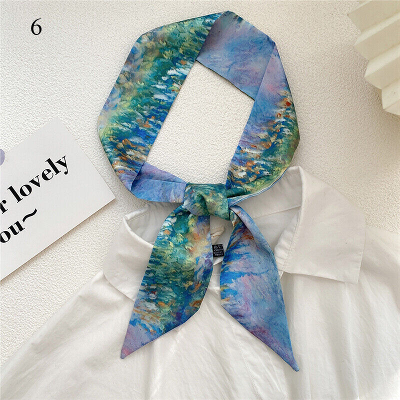 Long Skinny Silk Scarf Narrow Neckerchief Headband Handle Bag Band 105*6cm 1PCS