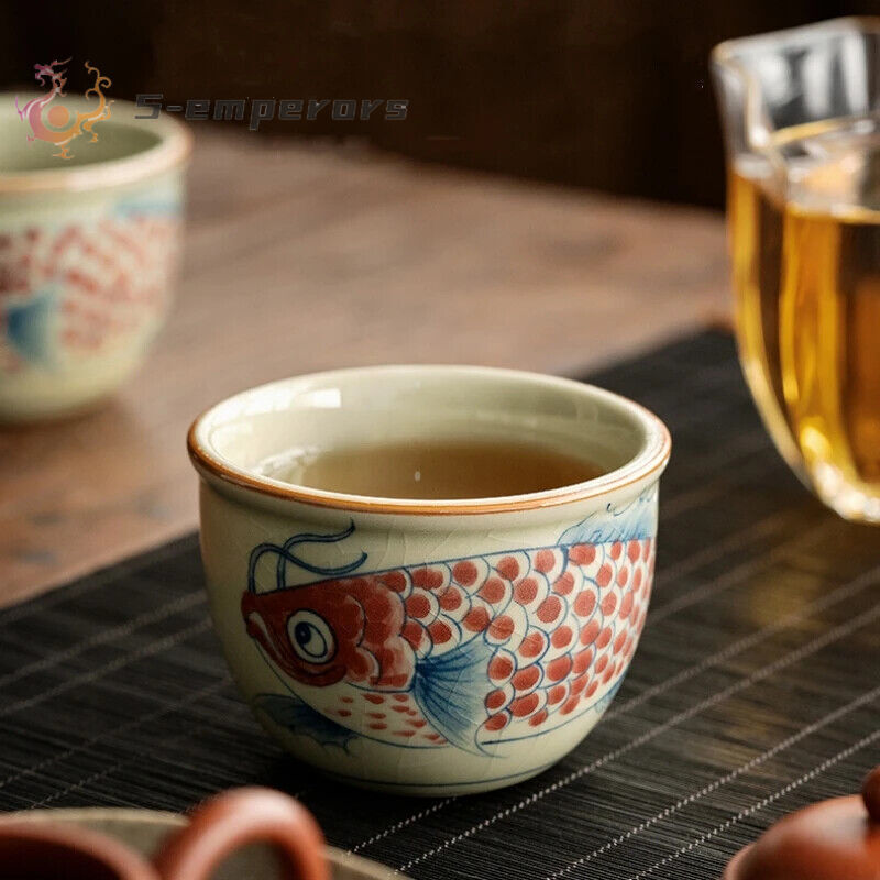 Chinese Hand Painted Fish Antique Water Cups Ceramic Opening Beautiful Tea Cup
