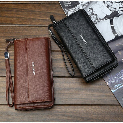 Long Leather Wallet Men Phone Clutch Bag Coin Purses Credit Card Zip Blocking