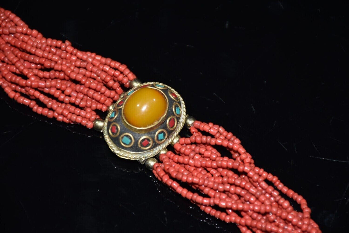 Tibet white copper inlaid gemstone honey wax imitation red treasure bracelet