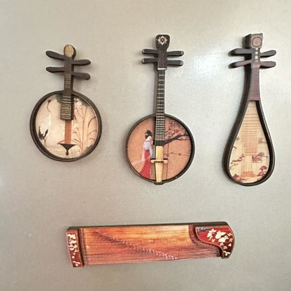 4PCS Chinese Style Musical Instrument Fridge Magnet Retro Guzheng Pipa Decor