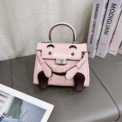 Polyester Split Genuine Leather Bag Small Shoulder Messenger Handbag 19*7*15 Cm
