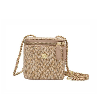 Mini Straw Bucket Crossbody Bag Handbag Purse Fashion Chain Simple Shoulder Bags