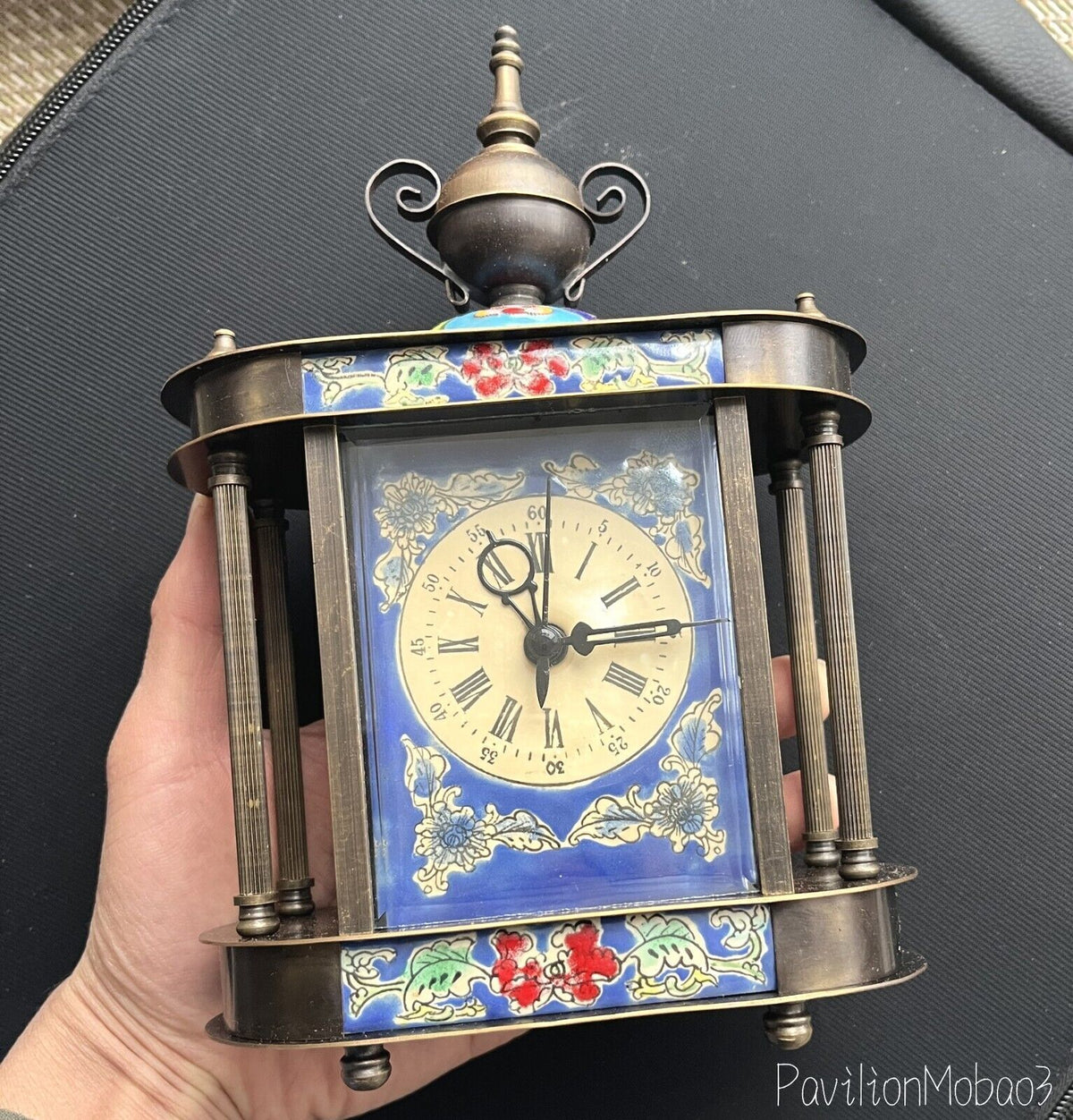 Chinese Old Cloisonne Brass Retro Disc Mechanical Clock Crafts Working