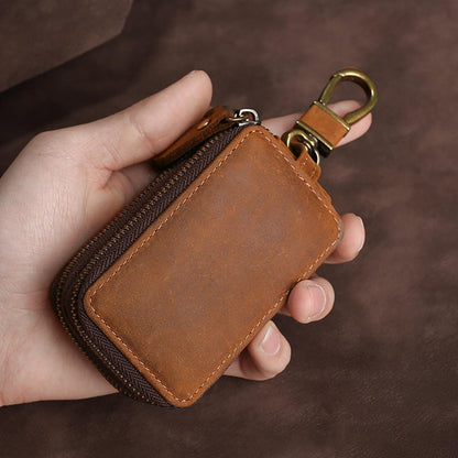 Genuine Leather Key Wallet Keychain Zipper Men Car Key Holder Case Pouch Bag