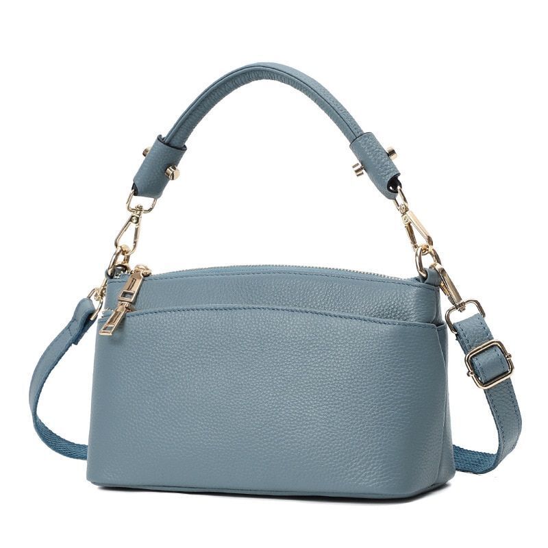 Genuine Leather Bag Women Crossbody Bag Handbag 3 Zippers Cowhide Shell Shape
