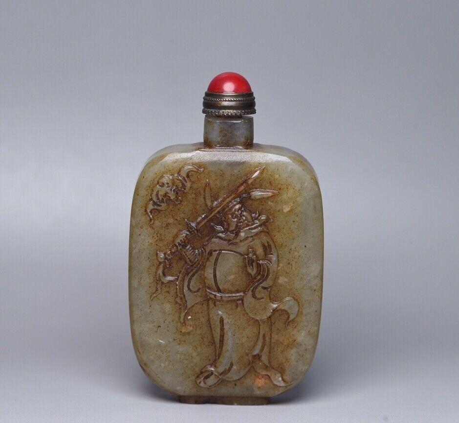 Chinese Natural Hetian Jade Hand Carved Figure Story Figurines Snuff Bottle Rare