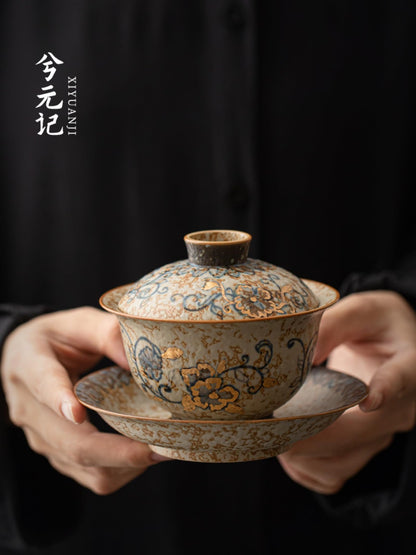 Tea Set Ceramics Gaiwan 190ml 6.8oz Hand-drawn Tea Bowl Kungfu Tea Set