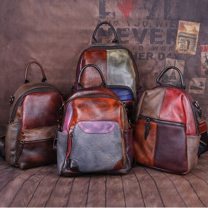 Cowhide Retro Style Genuine Leather Backpack Small School Knapsack Bag 20L Brown