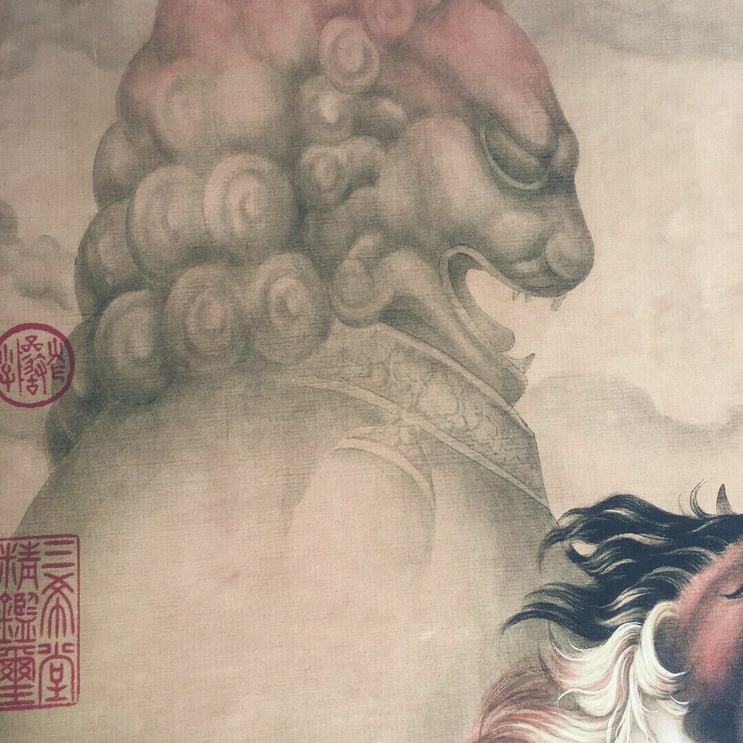 Chinese Old Scroll Lang shining - horse Pictures Painting Rice Paper Painting