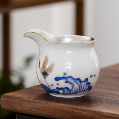 Chinese Tea Set Silver Ceramic Gaiwan Pitcher Matching Tea Cup Filter Net Holder