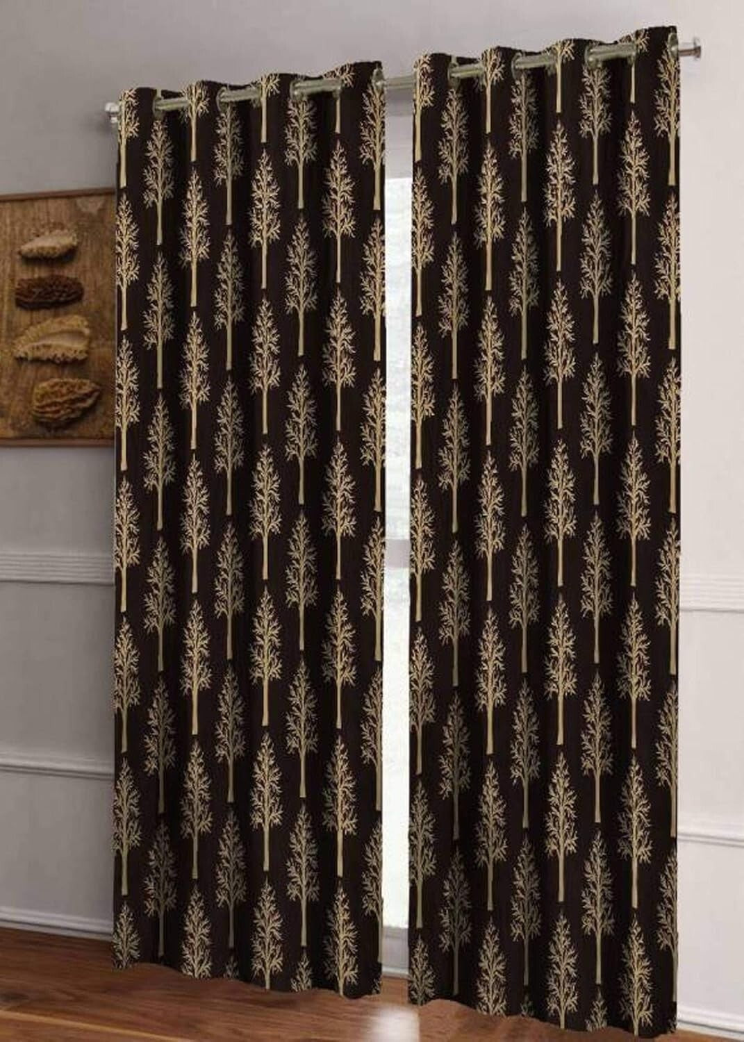 New 2 Pieces Printed Window Curtain Set 5 Feet Brown
