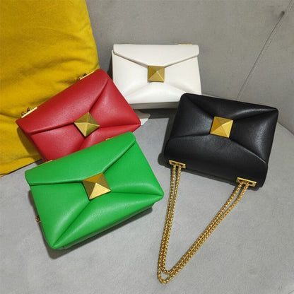 Genuine Leather Bag Handbag Golden Chain Shoulder Purse Green Tote Bag Crossbody