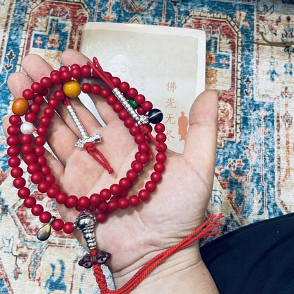 Vajrasattva Red Mala 10mm Handheld Tibetan Buddhist Prayer Beads