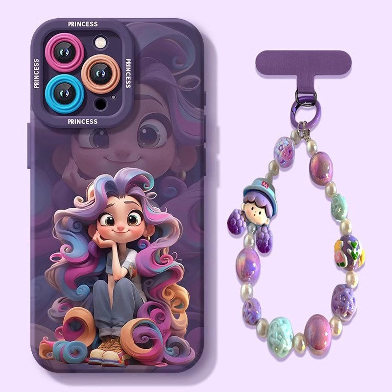 For iPhone 17 Pro Max Silicone Case with Lanyard–Kawaii Princess Cartoon Design