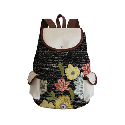 Vintage Drawstring Backpacks Large Practical Portable Linen Shoulders Bags 1 PC