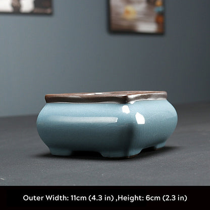 Bonsai Pot 4" Square Chinese Art Glazed High Quality Teal Ceramic Planter small