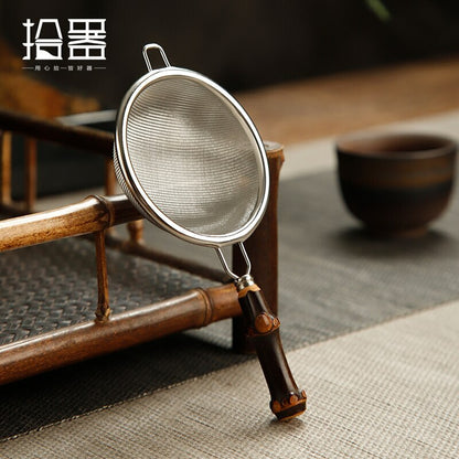 Japanese style bamboo handle tea strainer stainless steel tea strainer creative