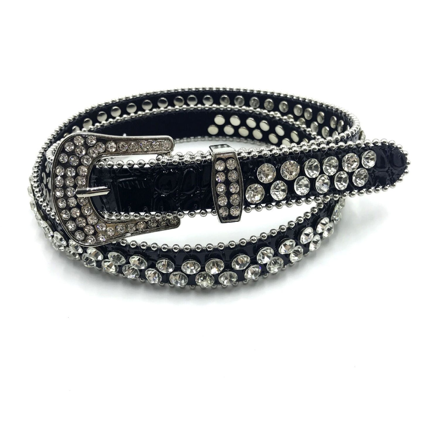 Women Leather Belt Rhinestone Fashion Men Casual Bling Jeans Waistband 110x3.3cm