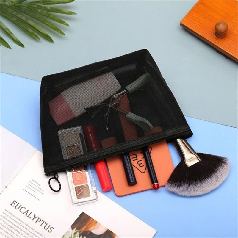 3pcs/set Zipper Toiletry Wash Bags Make Up Transparent Mesh Case Organizer Purse