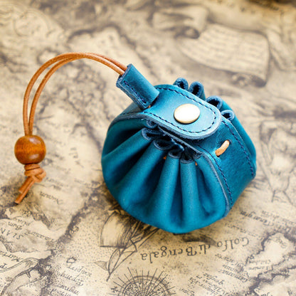 Coin Purse Handmade Unisex Drawstring Key Holders Wallet 8x5.5cm Genuine Leather