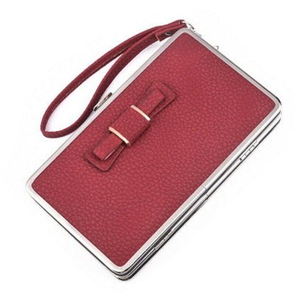 Women's PU Leather Wallet the Long Money Clamps Bag Clip Billfold Card Purse