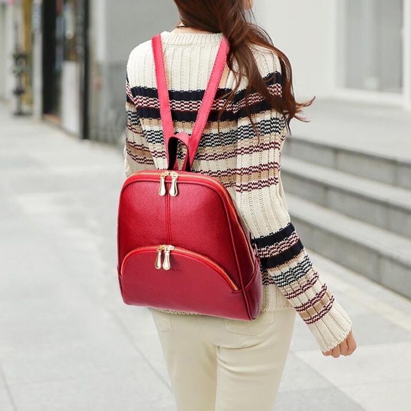 Large Backpack School Bags Travel Red White High Quality Leather Bags Gray Pink