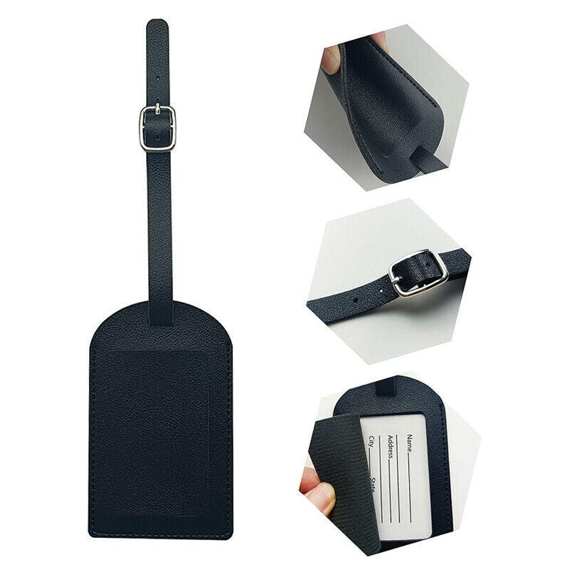 Travel Leather PU Luggage Tags Suitcase ID Card Name Label Baggage Address Tag
