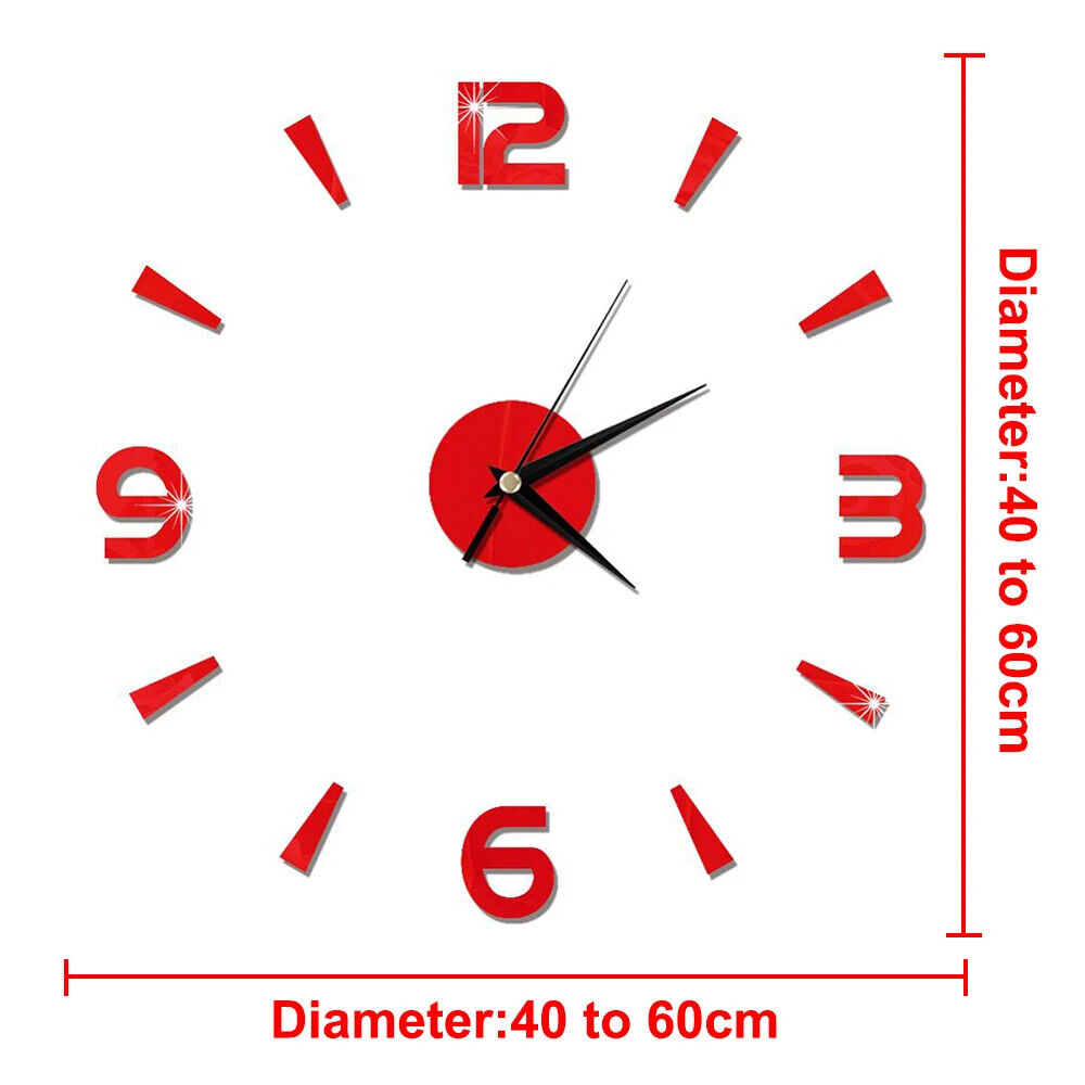 DIY Wall Clocks 27~47in Modern Mirror Number Sticker Living Room Decor Frameless
