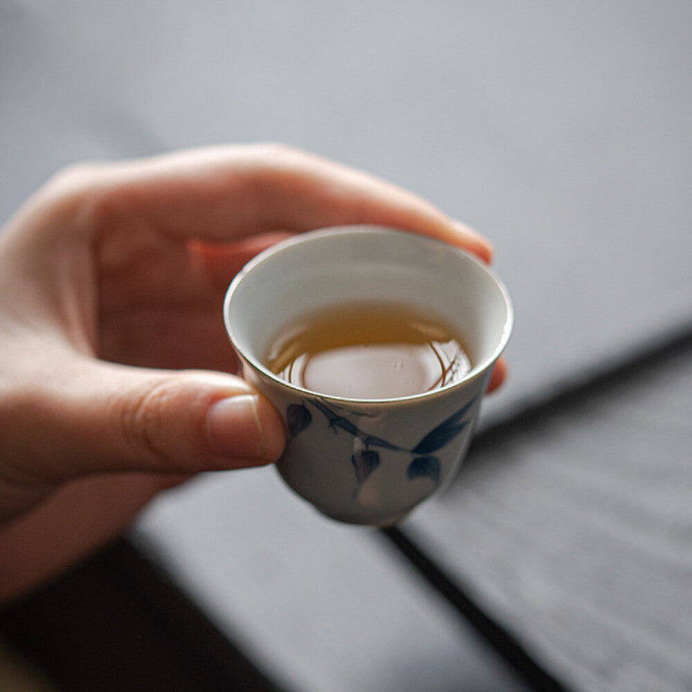 1PC Hand-painted Blue Bamboo Ceramic Tea Cup Handmade Small Cup Household