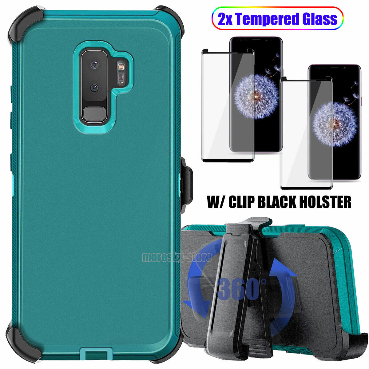Case Clip Holster Cover,Tempered Glass Protector For Samsung Galaxy S9 / S9 Plus