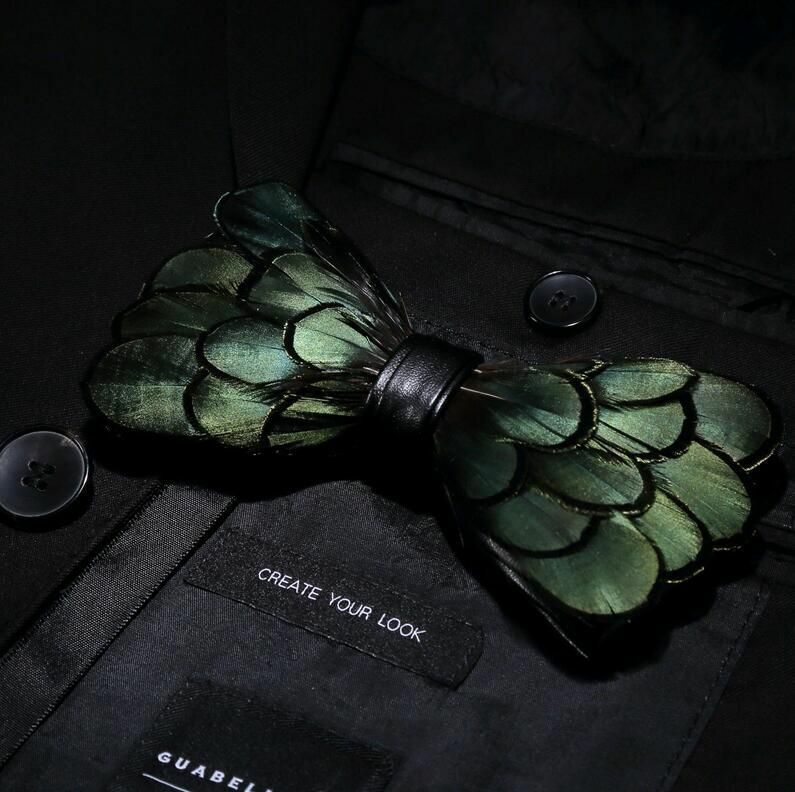 Men's Luxury Bowtie 12x5cm Peacock Feather Leather Bow Ties Fashion Party Formal