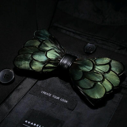 Men's Luxury Bowtie 12x5cm Peacock Feather Leather Bow Ties Fashion Party Formal