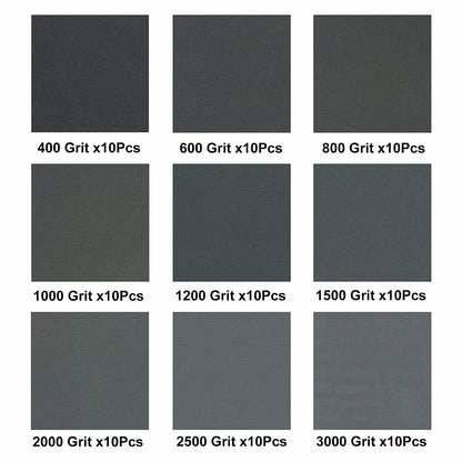 90 Pack Sandpaper Sheet Assortment, 400 to 3000 Grit for Wet or Dry Sanding
