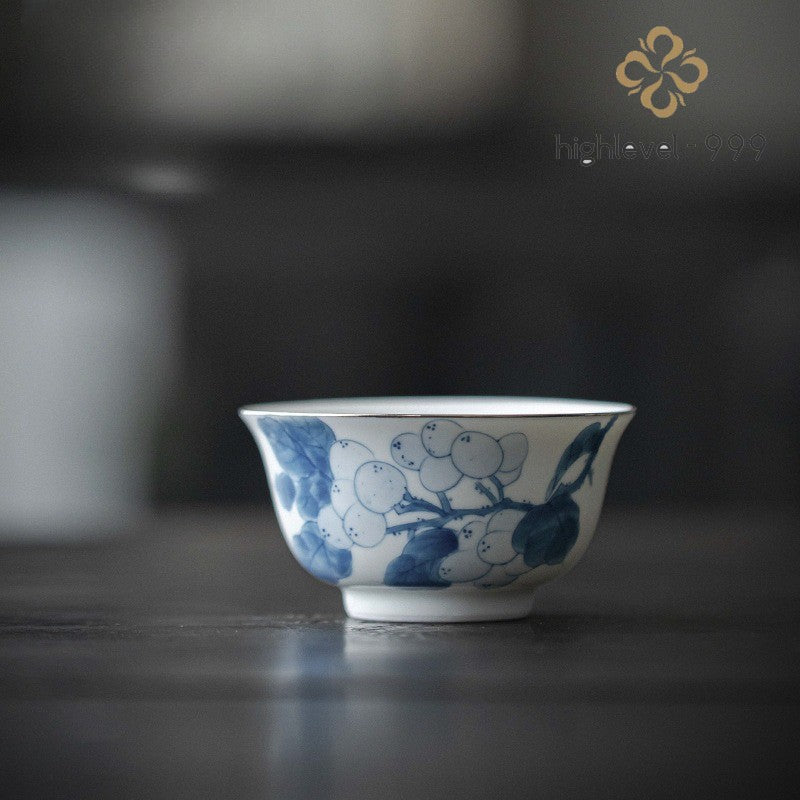 90ml Blue and White Porcelain Handpainted Tea Bowl Master Cup Kung Fu Teaware