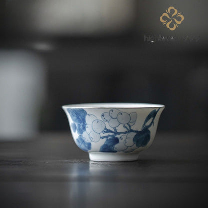 90ml Blue and White Porcelain Handpainted Tea Bowl Master Cup Kung Fu Teaware