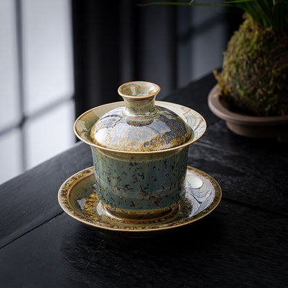 Golden Fleck Kiln Change Gaiwan 11.8cm 175ml Tea Dust Glaze Ceramic Tea Bowl