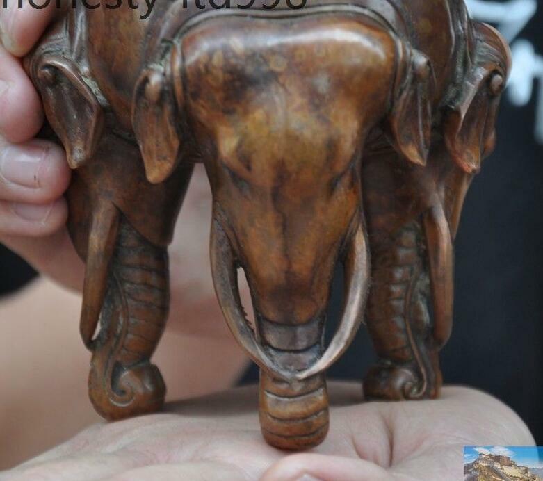 5" Mark Old Chinese Buddhism Bronze Elephant Head Statue Incense Burner Censer