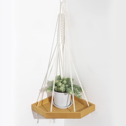 Hanging Corner Shelf Boho Rustic Farmhouse Macrame Pine Wood Decor Plant Display