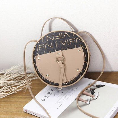 1PC Vintage Round Crossbody Bag Synthetic Leather Shoulder Purse Small Handbags