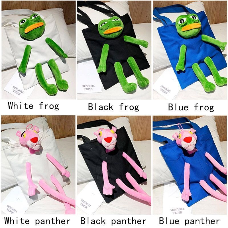 Cartoon Handbag Panther Funny Shoulder Bag Cute Plush Doll Shopping Canvas Bags