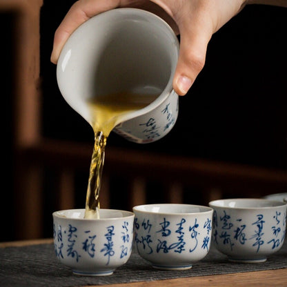 Complete Tea Set Ceramic Gaiwan Matching Tea Cup Pitcher Chinese Peom Print New