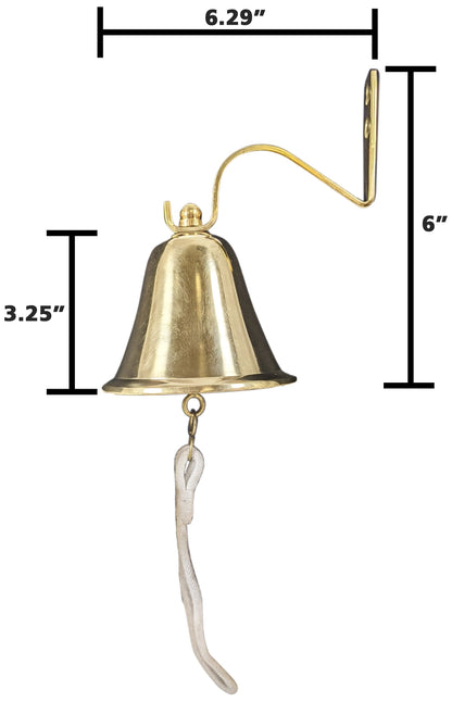 4 Inch Solid Brass Hanging Wall Bell with Rope for Ringing - Fully Functional...