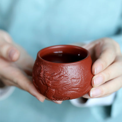 Handmade Tea Cup Dragon Carved Relief Authentic Yixing Zisha Master Cup Of Tea