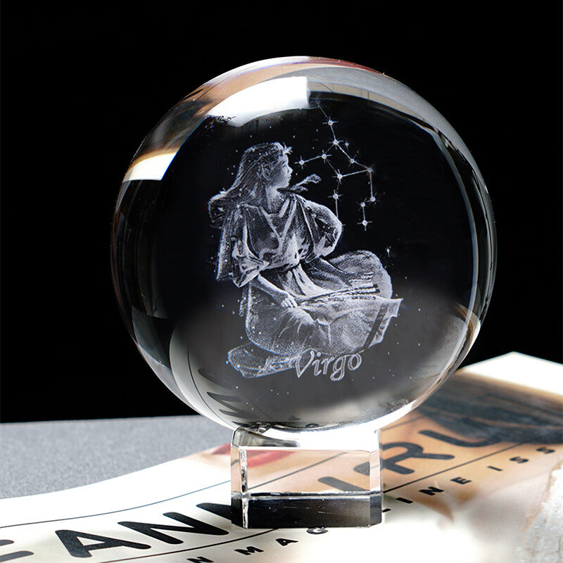 Zodiac Sign Star Crystal Ball Laser Engraved Glass Sphere Crystal 80MM Gift