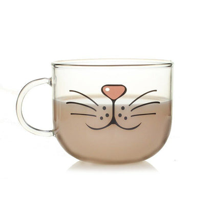 Lovely Glass Cup Cat Face Mugs Coffee Tea Milk Breakfast Mug Creative Drinkware