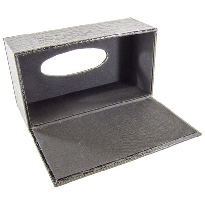 PU Leather Tissue Box Cover Holder for 3.1" Tall Tissue Boxes (Black Crocodile)