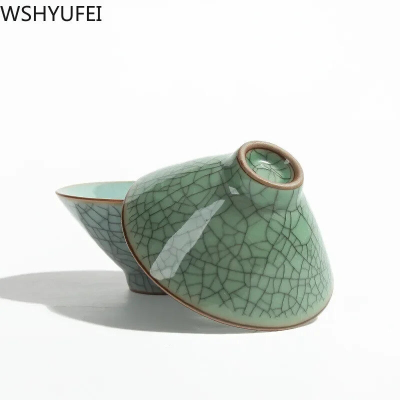China Longquan Celadon Tea Cup Set Flower Tea Cup Travel Convenient Tea Cup
